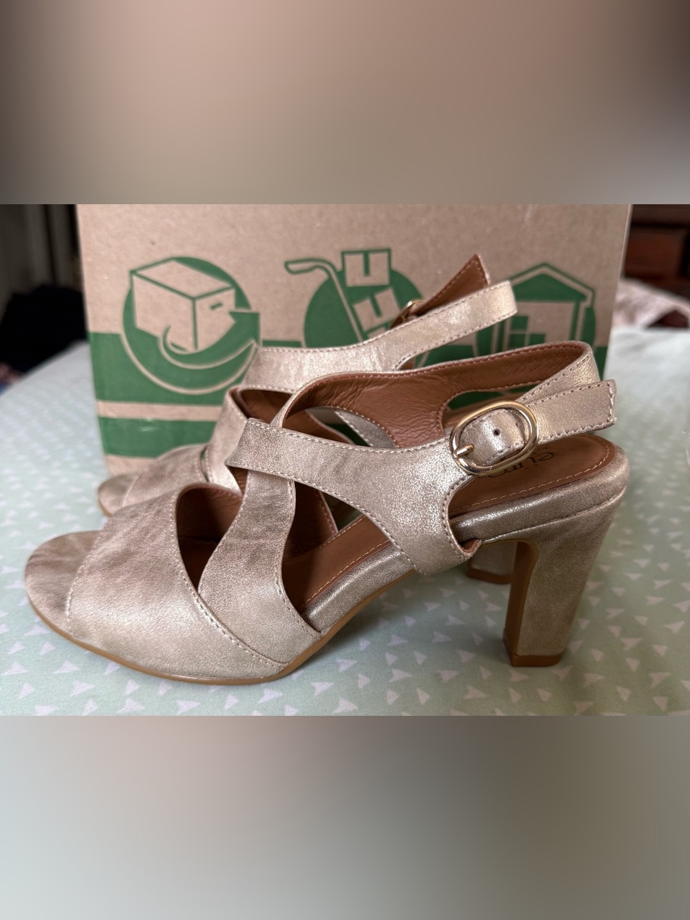 Metallic gold Slingback Block Heel Sandals